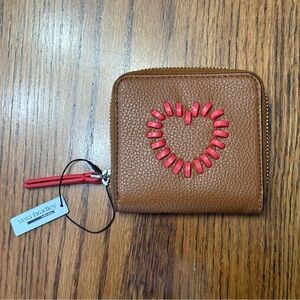 Vera Bradley Tan Wallet with Red Heart Accent Small Zip-Around Wallet